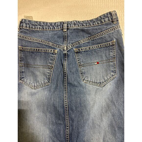 Tommy Hilfiger Jean Denim Maxi Skirt Womens 8 Button Fly Front Slit Y2K Vintage - Picture 6 of 11